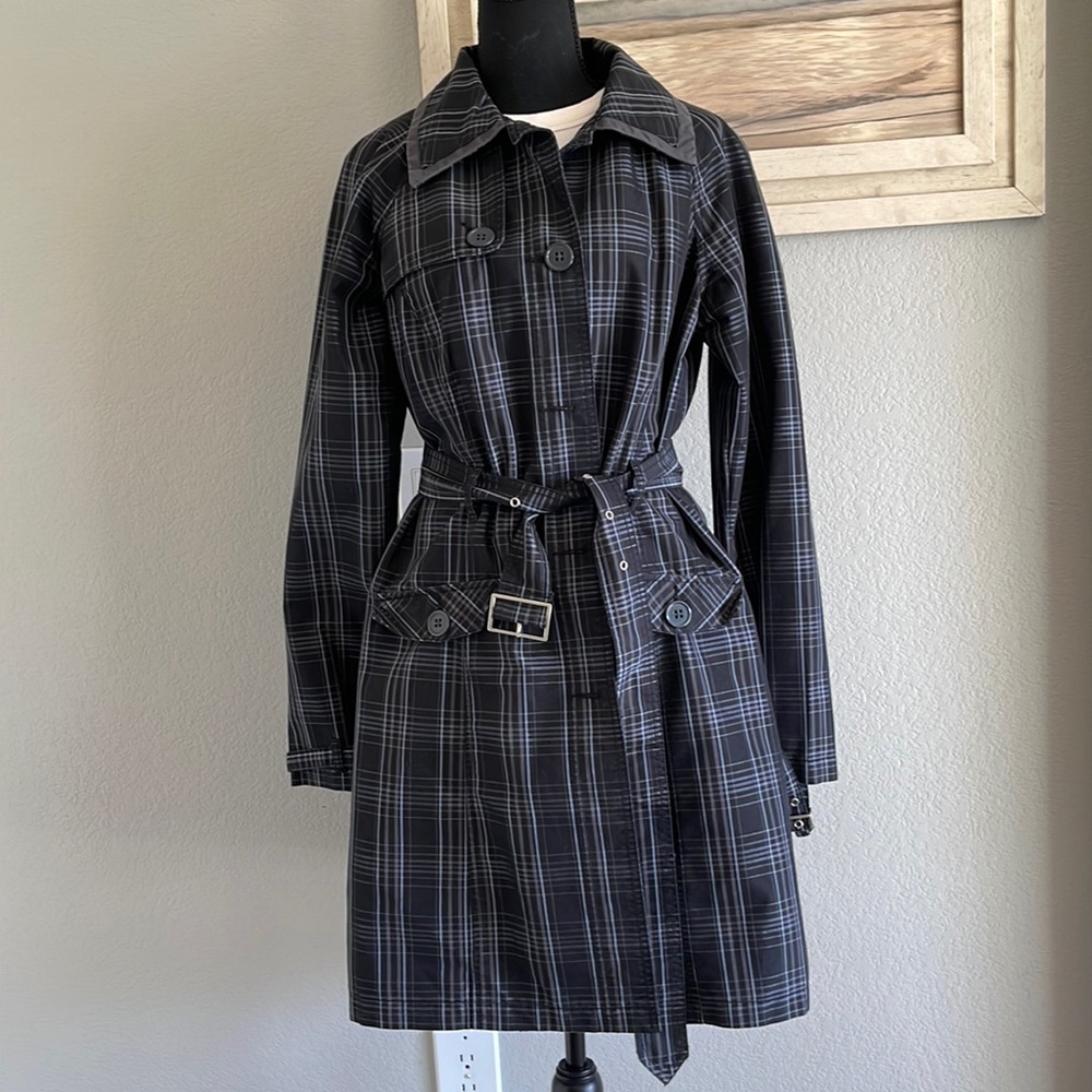 Merona Black Plaid Trench Coat